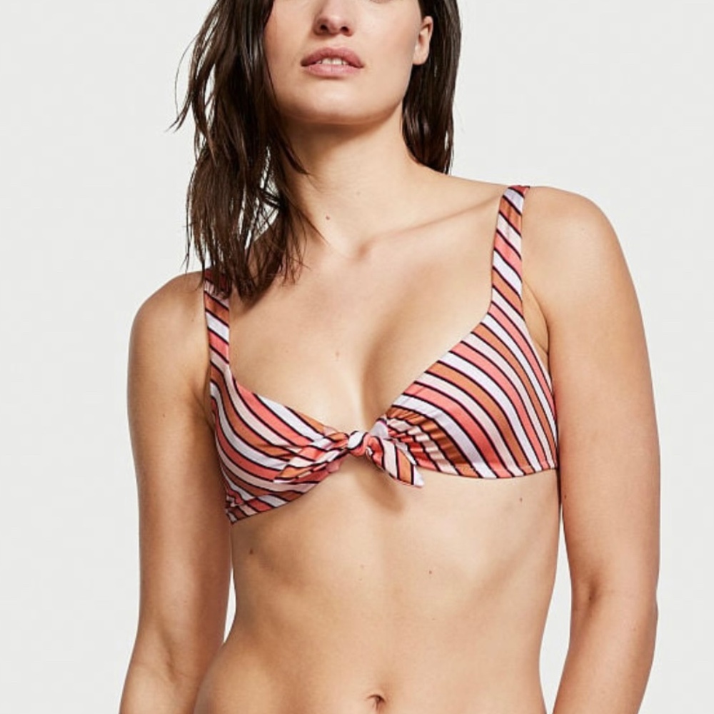 Victoria's Secret Tie Front Striped Bralette Bikini Top XL